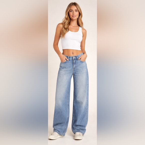 Hollister Pants - Hollister Low-Rise Super Baggy Jeans W27 Light Wash Wide Leg Y2K Style